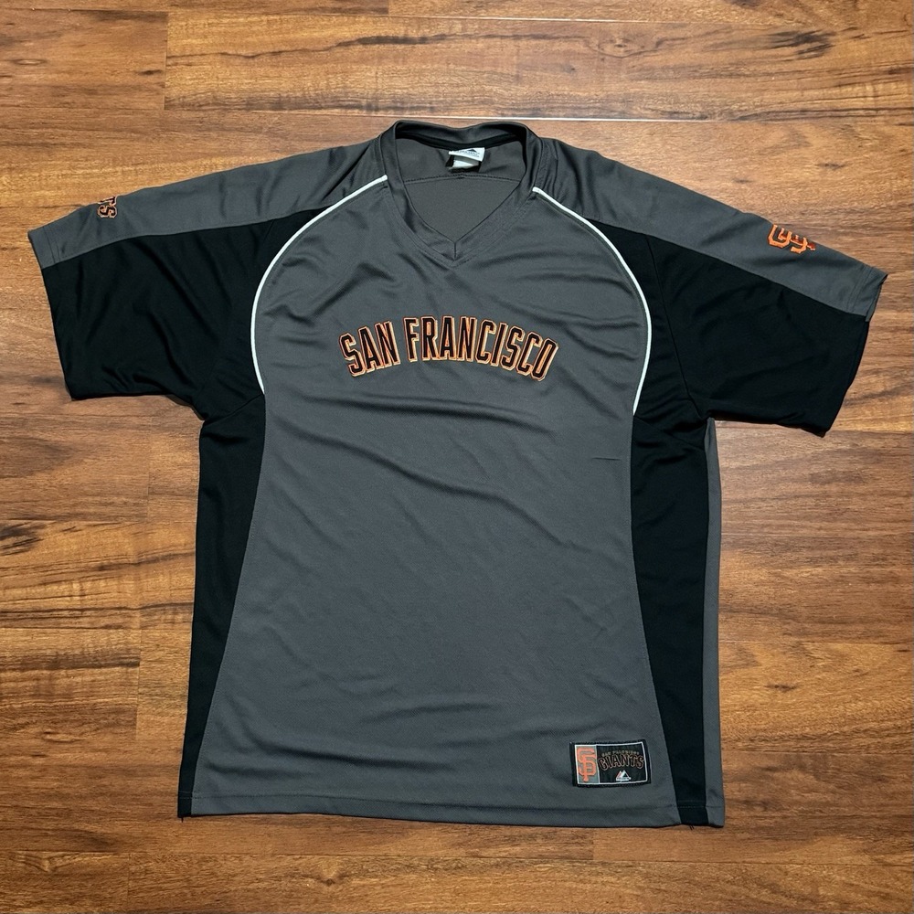 Majestic San Francisco Giants Baseball Jersey V-Neck Gray Orange Men's XL